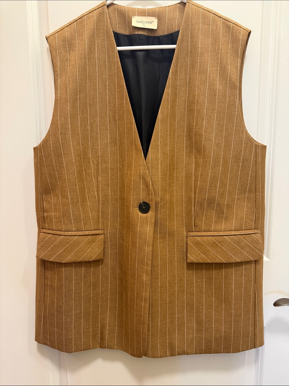 Sculpted Tan Pinstripe Vest